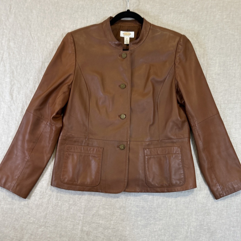 Talbot's Petites Women's 100% Leather Jacket Button Up Size 12